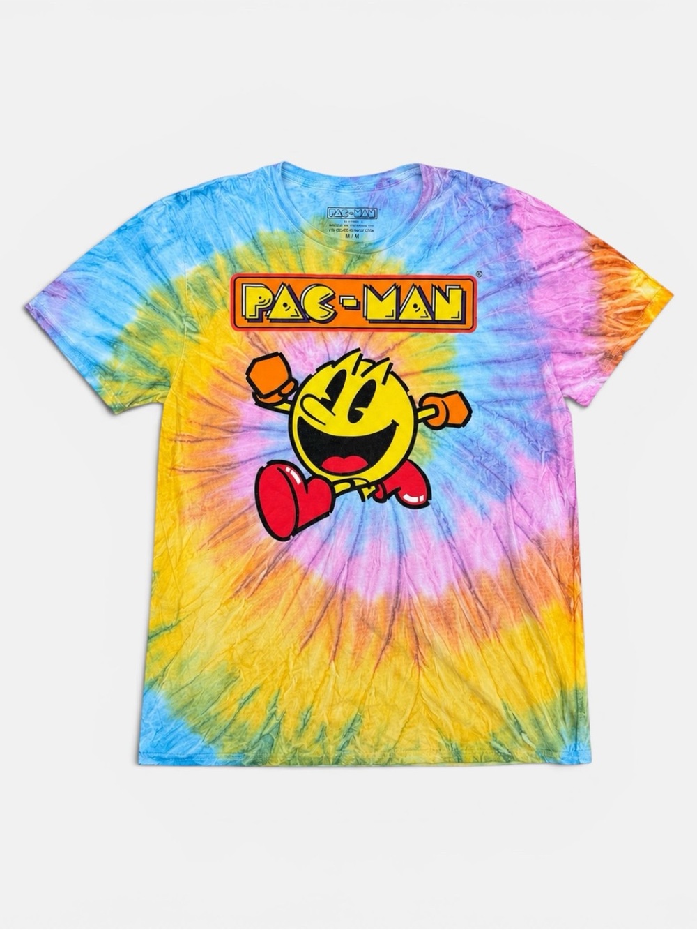 PAC-MAN Tie Dye Graphic T-Shirt Multicolor Retro Arcade Gamer Tee Size M